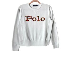 Polo Ralph Lauren Sweatshirt Womens Small Rainbow Chenille Logo Crewneck Cotton